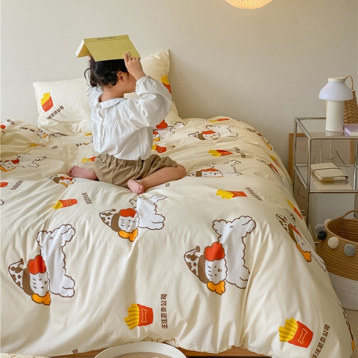 91家纺网 家纺一手货源 找家纺 棉眠 2021新款全棉宠物商店卡通系列四件套 汪汪薯条公司