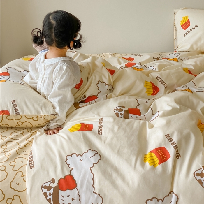 91家纺网 家纺一手货源 找家纺 棉眠 2021新款全棉宠物商店卡通系列四件套 汪汪薯条公司