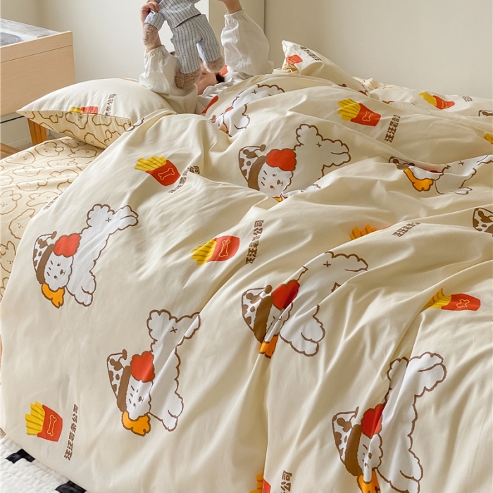 91家纺网 家纺一手货源 找家纺 棉眠 2021新款全棉宠物商店卡通系列四件套 汪汪薯条公司