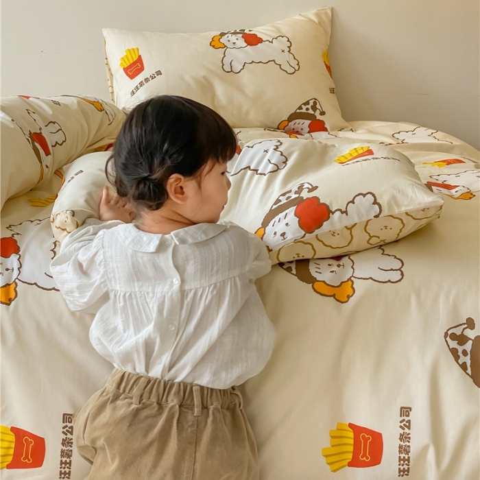 91家纺网 家纺一手货源 找家纺 棉眠 2021新款全棉宠物商店卡通系列四件套 汪汪薯条公司