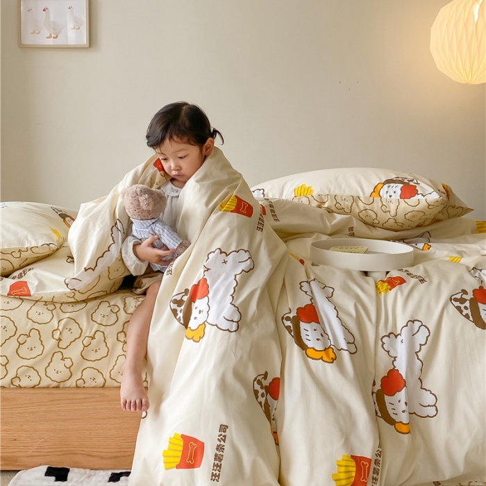 91家纺网 家纺一手货源 找家纺 棉眠 2021新款全棉宠物商店卡通系列四件套 汪汪薯条公司