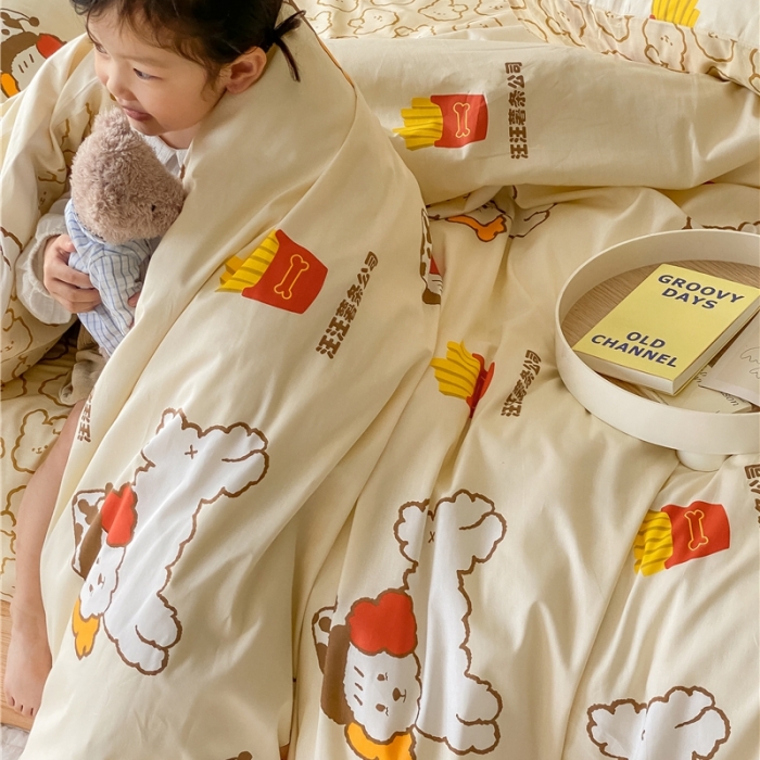 91家纺网 家纺一手货源 找家纺 棉眠 2021新款全棉宠物商店卡通系列四件套 汪汪薯条公司