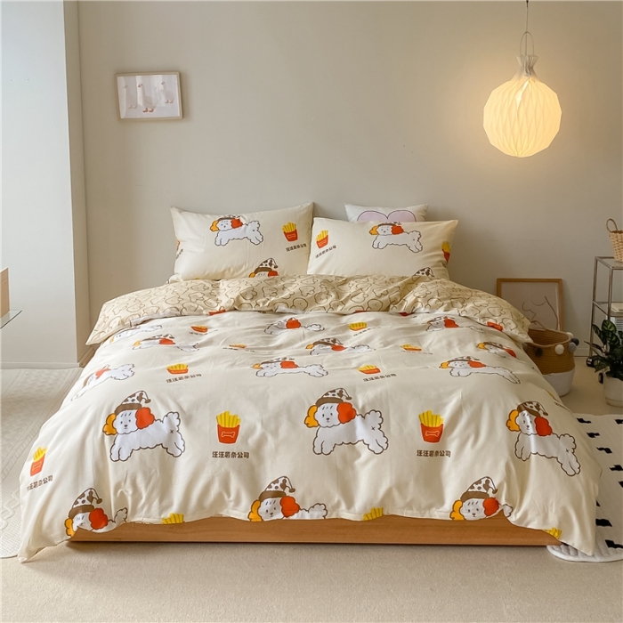 91家纺网 家纺一手货源 找家纺 棉眠 2021新款全棉宠物商店卡通系列四件套 汪汪薯条公司