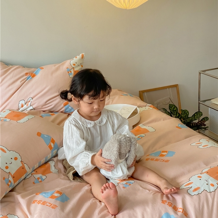 91家纺网 家纺一手货源 找家纺 棉眠 2021新款全棉宠物商店卡通系列四件套 小兔甜蜜汽水