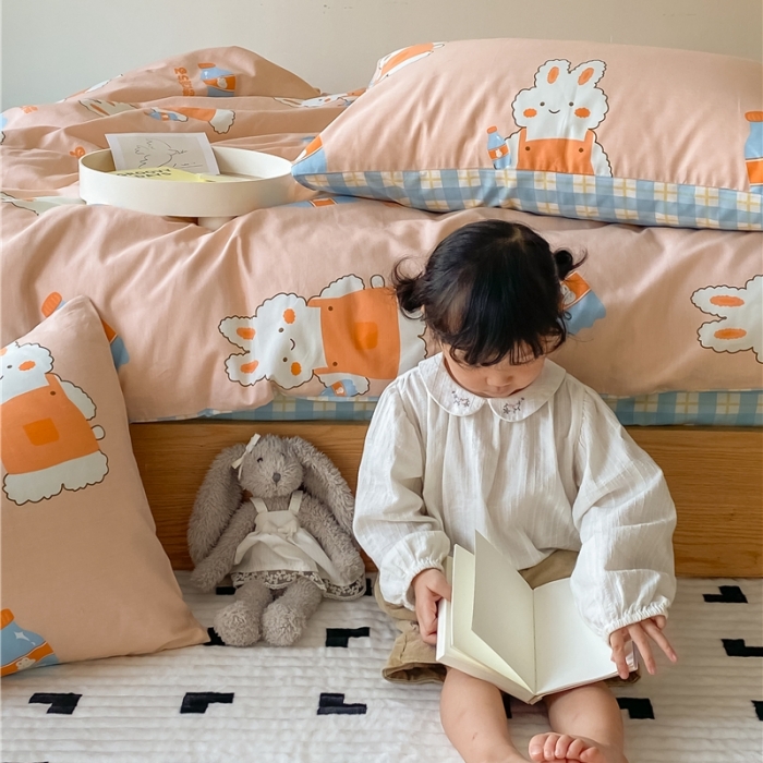 91家纺网 家纺一手货源 找家纺 棉眠 2021新款全棉宠物商店卡通系列四件套 小兔甜蜜汽水