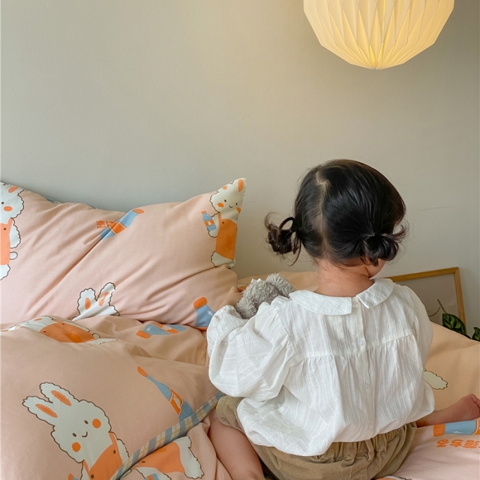 91家纺网 家纺一手货源 找家纺 棉眠 2021新款全棉宠物商店卡通系列四件套 小兔甜蜜汽水