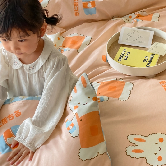 91家纺网 家纺一手货源 找家纺 棉眠 2021新款全棉宠物商店卡通系列四件套 小兔甜蜜汽水