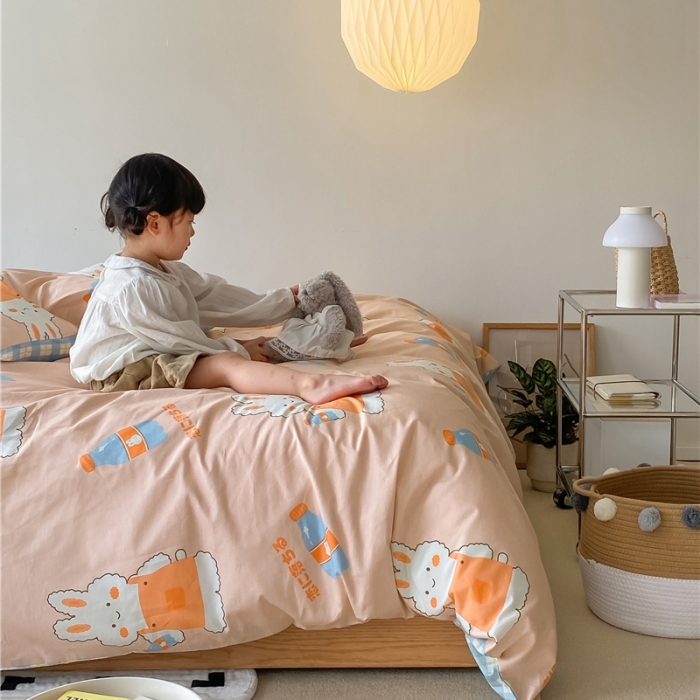 91家纺网 家纺一手货源 找家纺 棉眠 2021新款全棉宠物商店卡通系列四件套 小兔甜蜜汽水