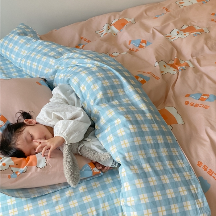 91家纺网 家纺一手货源 找家纺 棉眠 2021新款全棉宠物商店卡通系列四件套 小兔甜蜜汽水