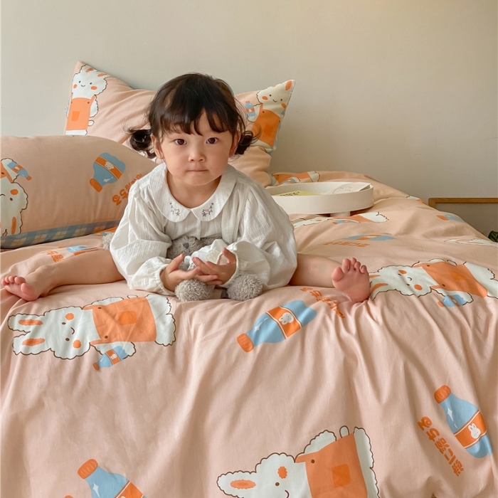 91家纺网 家纺一手货源 找家纺 棉眠 2021新款全棉宠物商店卡通系列四件套 小兔甜蜜汽水