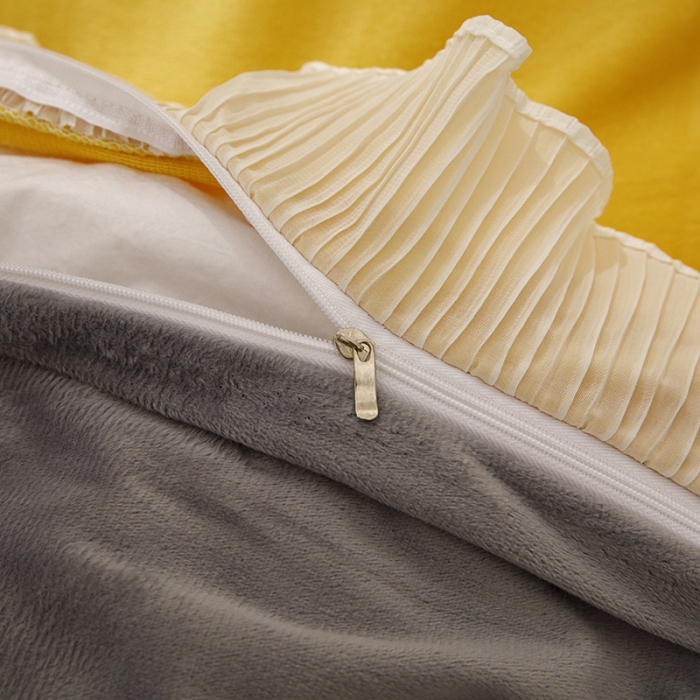 91家纺网 家纺一手货源 找家纺 纽缦 2021新款韩版水晶绒床单四件套法莱水晶牛奶 小雏菊-姜黄灰