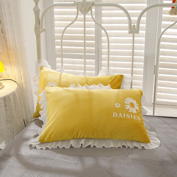 91家纺网 家纺一手货源 找家纺 纽缦 2021新款韩版水晶绒床单四件套法莱水晶牛奶 小雏菊-姜黄灰