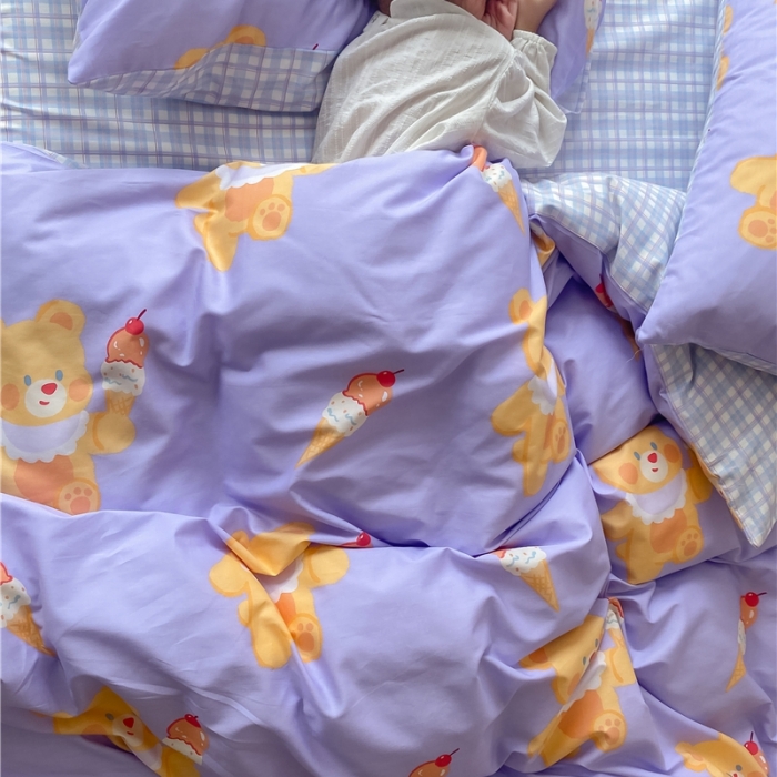 91家纺网 家纺一手货源 找家纺 棉眠 2021新款全棉宠物商店卡通系列四件套 小熊冰激凌