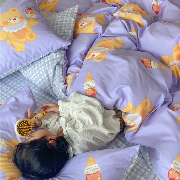 91家纺网 家纺一手货源 找家纺 棉眠 2021新款全棉宠物商店卡通系列四件套 小熊冰激凌