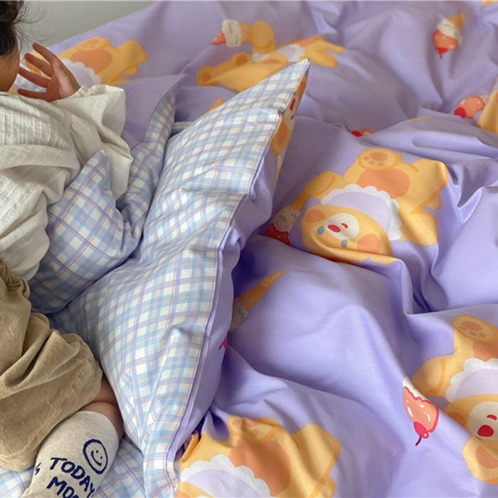 91家纺网 家纺一手货源 找家纺 棉眠 2021新款全棉宠物商店卡通系列四件套 小熊冰激凌