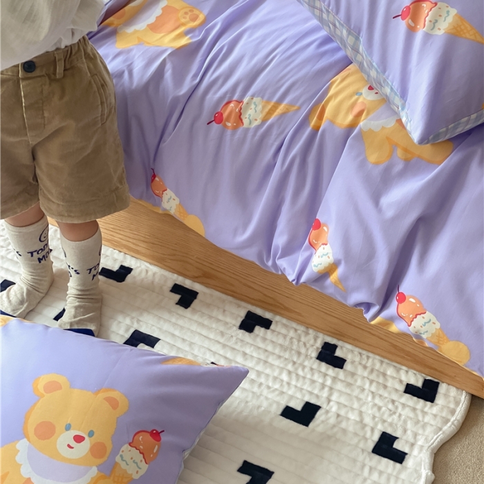 91家纺网 家纺一手货源 找家纺 棉眠 2021新款全棉宠物商店卡通系列四件套 小熊冰激凌