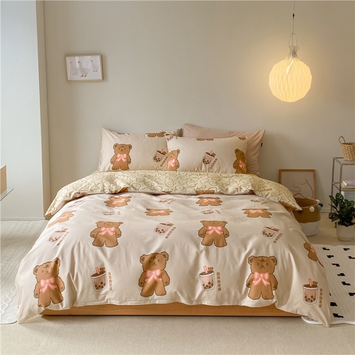 91家纺网 家纺一手货源 找家纺 棉眠 2021新款全棉宠物商店卡通系列四件套 熊熊奶茶店