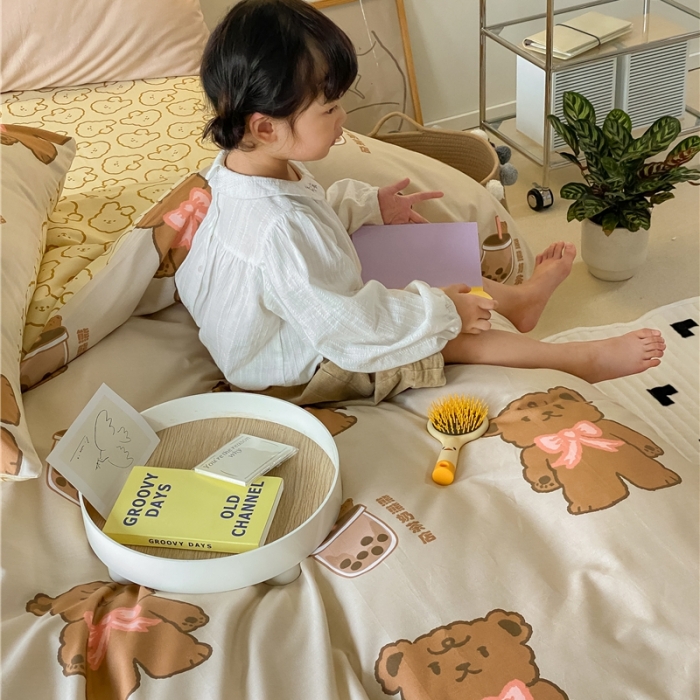 91家纺网 家纺一手货源 找家纺 棉眠 2021新款全棉宠物商店卡通系列四件套 熊熊奶茶店