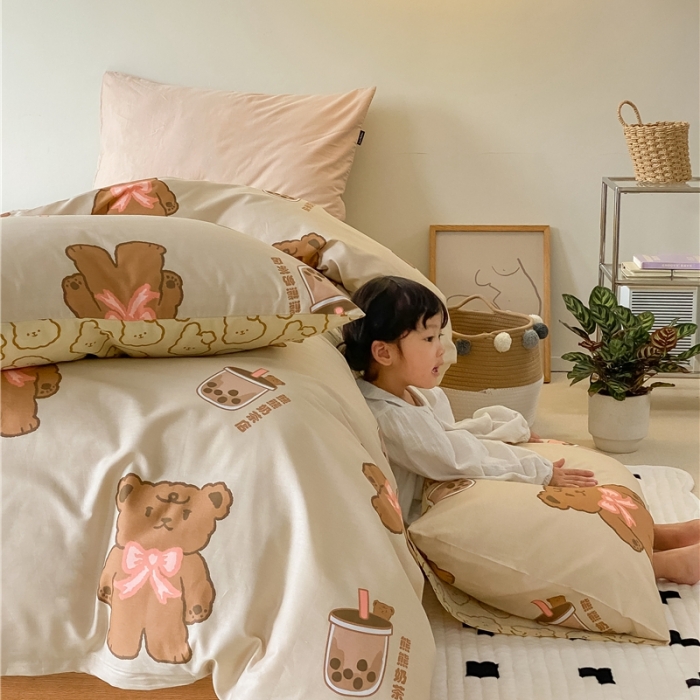 91家纺网 家纺一手货源 找家纺 棉眠 2021新款全棉宠物商店卡通系列四件套 熊熊奶茶店