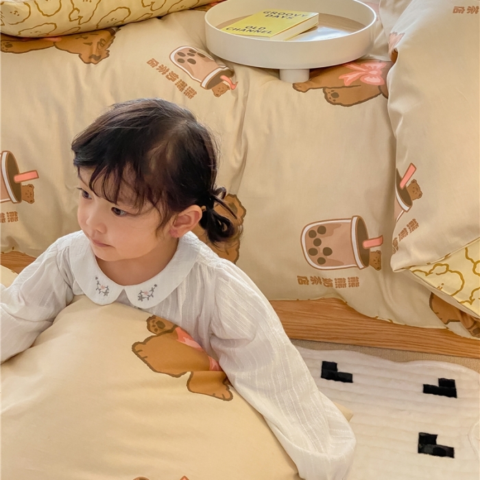 91家纺网 家纺一手货源 找家纺 棉眠 2021新款全棉宠物商店卡通系列四件套 熊熊奶茶店