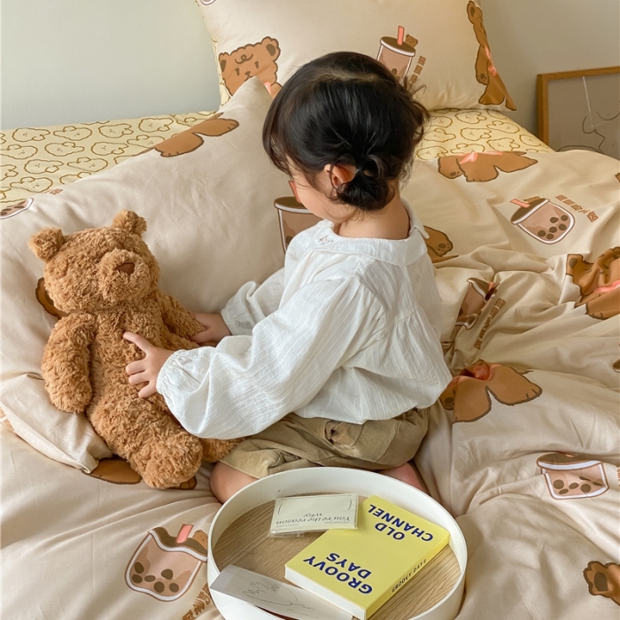 91家纺网 家纺一手货源 找家纺 棉眠 2021新款全棉宠物商店卡通系列四件套 熊熊奶茶店