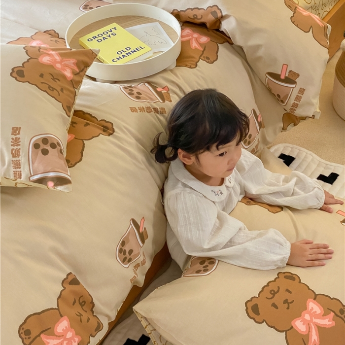 91家纺网 家纺一手货源 找家纺 棉眠 2021新款全棉宠物商店卡通系列四件套 熊熊奶茶店