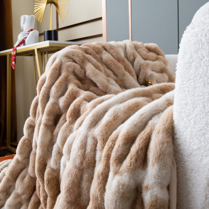 91家纺网 家纺一手货源 找家纺 （总）来菲毛毯 2025新款弹力加厚兔毛毛毯双层保暖绒毯出口外贸高端毯子