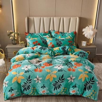 91家纺网 家纺一手货源 找家纺 纽缦 2021新款牛奶绒四件套法莱水晶宝宝绒 春雨绿