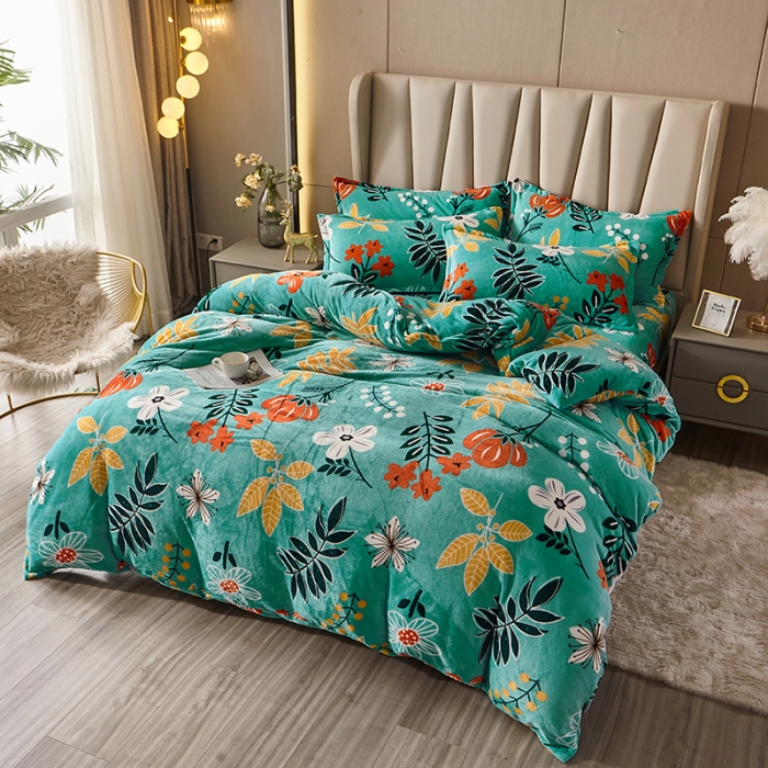 91家纺网 家纺一手货源 找家纺 纽缦 2021新款牛奶绒四件套法莱水晶宝宝绒 春雨绿