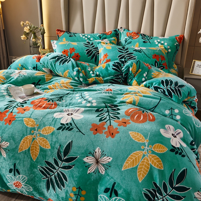 91家纺网 家纺一手货源 找家纺 纽缦 2021新款牛奶绒四件套法莱水晶宝宝绒 春雨绿