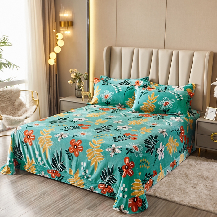 91家纺网 家纺一手货源 找家纺 纽缦 2021新款牛奶绒四件套法莱水晶宝宝绒 春雨绿