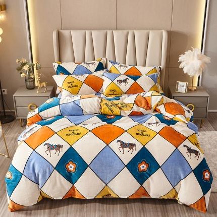 91家纺网 家纺一手货源 找家纺 纽缦 2021新款牛奶绒四件套法莱水晶宝宝绒 皇家白马