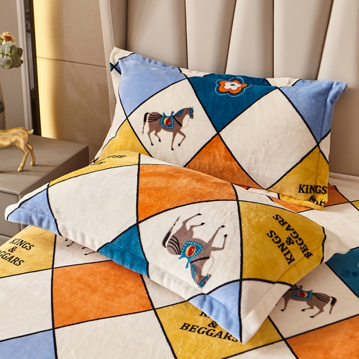 91家纺网 家纺一手货源 找家纺 纽缦 2021新款牛奶绒四件套法莱水晶宝宝绒 皇家白马