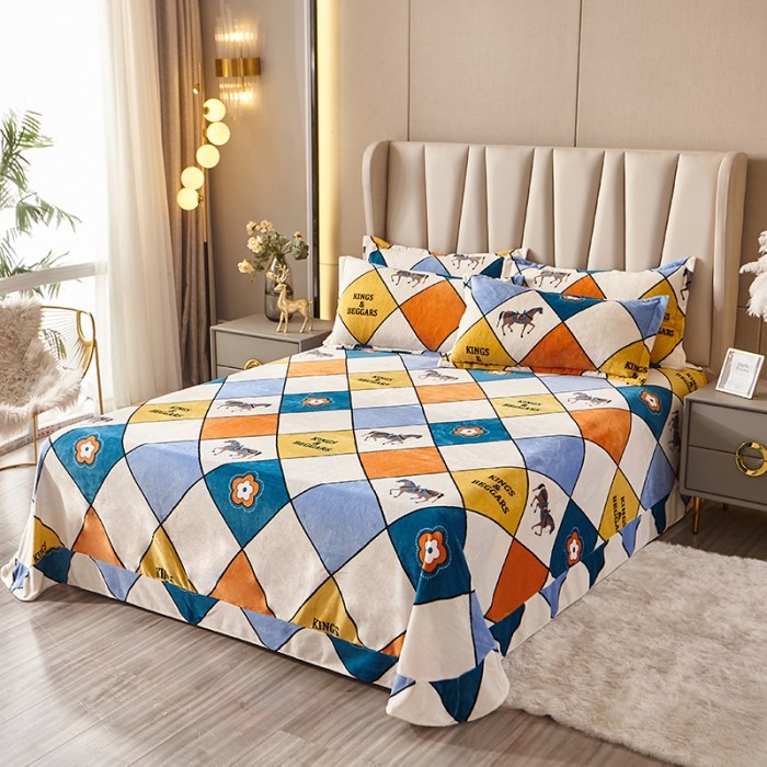 91家纺网 家纺一手货源 找家纺 纽缦 2021新款牛奶绒四件套法莱水晶宝宝绒 皇家白马