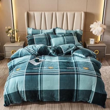 91家纺网 家纺一手货源 找家纺 纽缦 2021新款牛奶绒四件套法莱水晶宝宝绒 几何情调