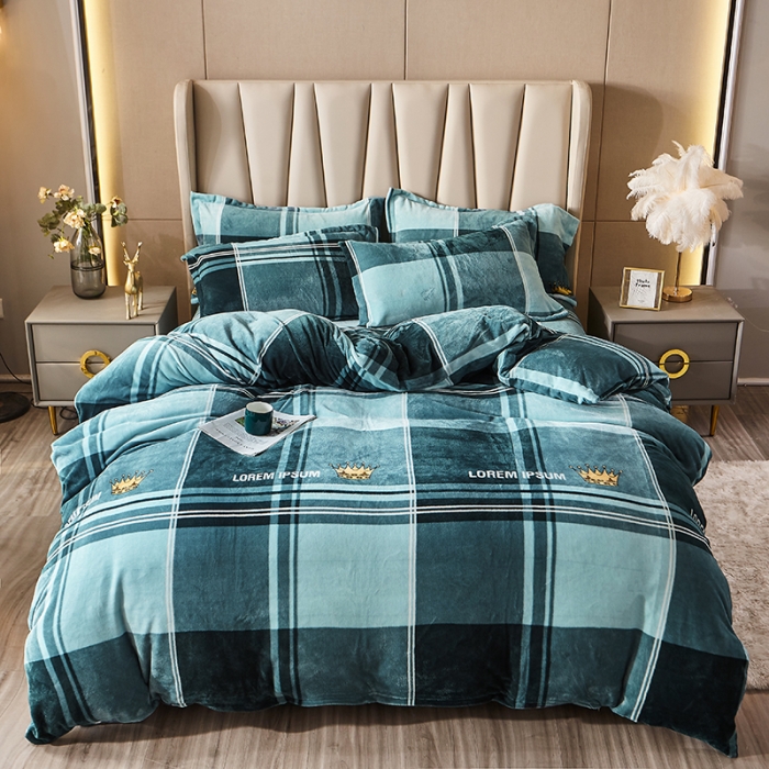 91家纺网 家纺一手货源 找家纺 纽缦 2021新款牛奶绒四件套法莱水晶宝宝绒 几何情调