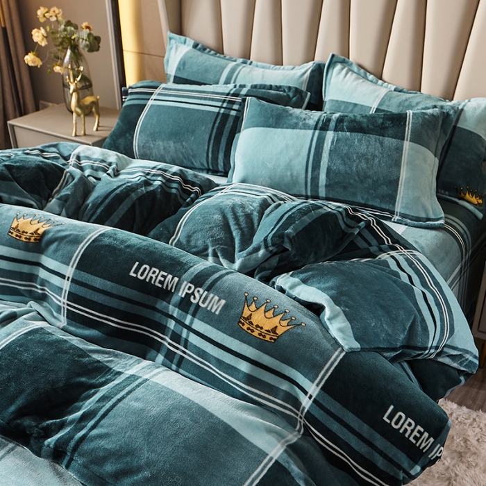 91家纺网 家纺一手货源 找家纺 纽缦 2021新款牛奶绒四件套法莱水晶宝宝绒 几何情调