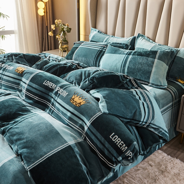 91家纺网 家纺一手货源 找家纺 纽缦 2021新款牛奶绒四件套法莱水晶宝宝绒 几何情调