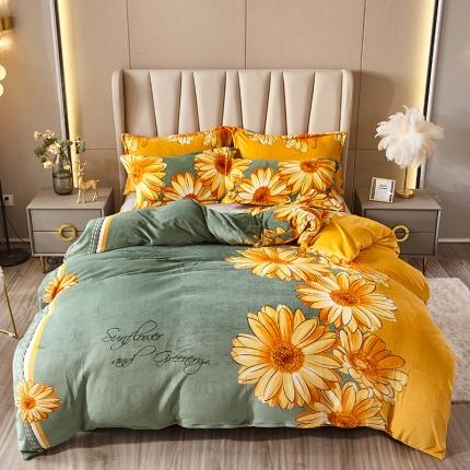 91家纺网 家纺一手货源 找家纺 纽缦 2021新款牛奶绒四件套法莱水晶宝宝绒 金色年华（大版）