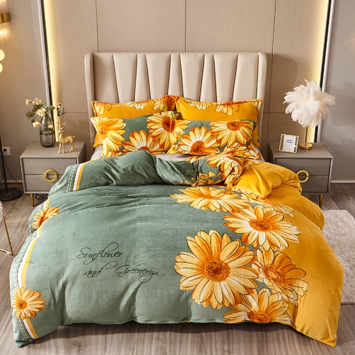 91家纺网 家纺一手货源 找家纺 纽缦 2021新款牛奶绒四件套法莱水晶宝宝绒 金色年华（大版）