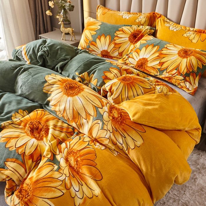 91家纺网 家纺一手货源 找家纺 纽缦 2021新款牛奶绒四件套法莱水晶宝宝绒 金色年华（大版）