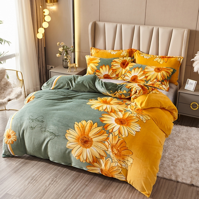 91家纺网 家纺一手货源 找家纺 纽缦 2021新款牛奶绒四件套法莱水晶宝宝绒 金色年华（大版）