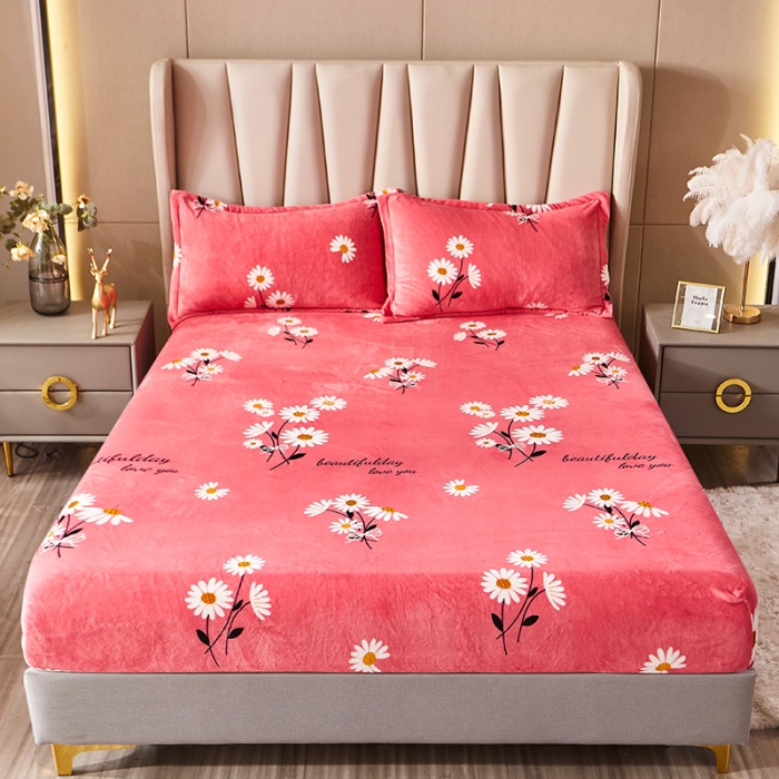 91家纺网 家纺一手货源 找家纺 纽缦 2021新款牛奶绒四件套法莱水晶宝宝绒 菊之语红