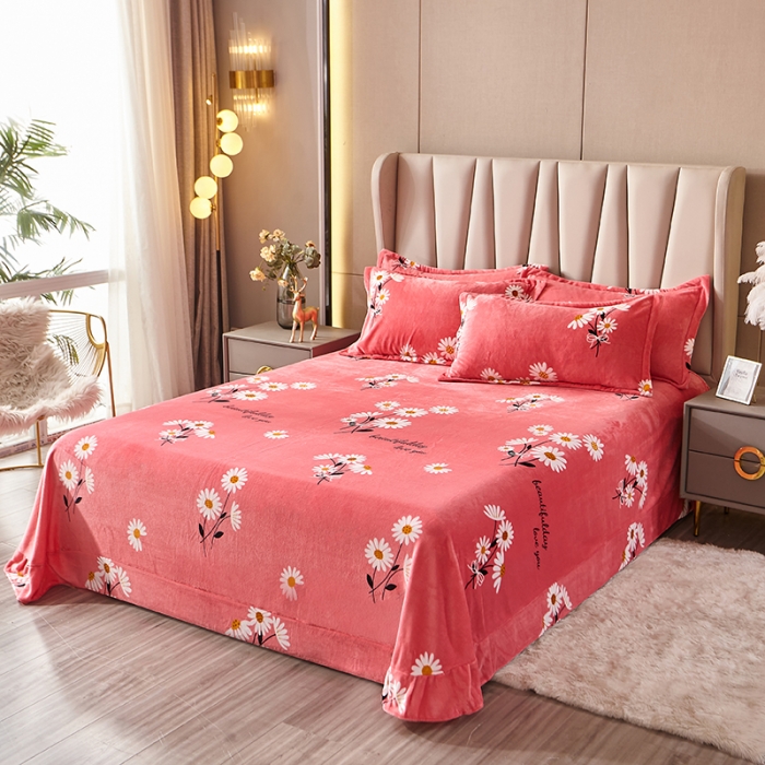 91家纺网 家纺一手货源 找家纺 纽缦 2021新款牛奶绒四件套法莱水晶宝宝绒 菊之语红