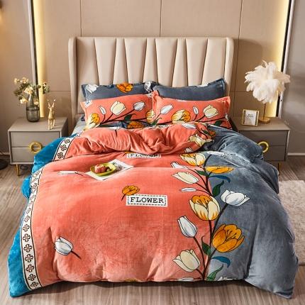 91家纺网 家纺一手货源 找家纺 纽缦 2021新款牛奶绒四件套法莱水晶宝宝绒 绝世花颜玉（大版）