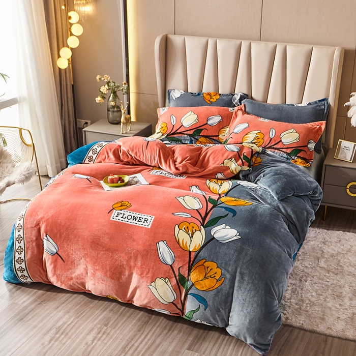 91家纺网 家纺一手货源 找家纺 纽缦 2021新款牛奶绒四件套法莱水晶宝宝绒 绝世花颜玉（大版）