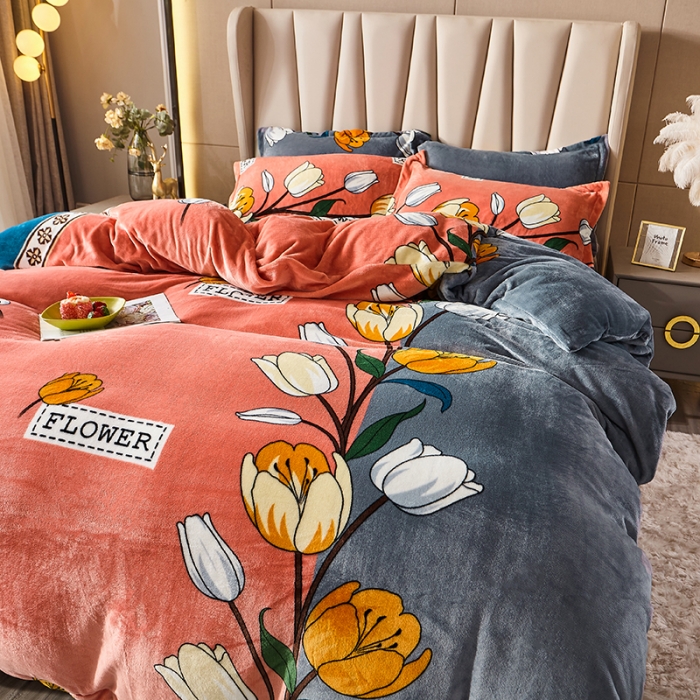 91家纺网 家纺一手货源 找家纺 纽缦 2021新款牛奶绒四件套法莱水晶宝宝绒 绝世花颜玉（大版）