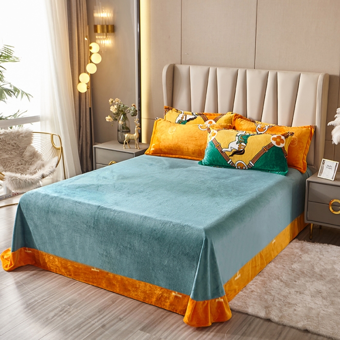 91家纺网 家纺一手货源 找家纺 纽缦 2021新款牛奶绒四件套法莱水晶宝宝绒 马到成功绿（大版）