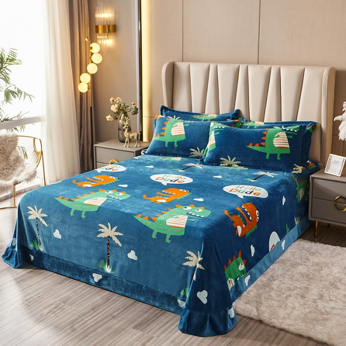 91家纺网 家纺一手货源 找家纺 纽缦 2021新款牛奶绒四件套法莱水晶宝宝绒 萌萌龙