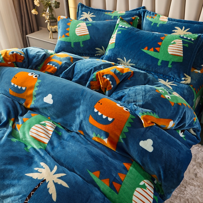 91家纺网 家纺一手货源 找家纺 纽缦 2021新款牛奶绒四件套法莱水晶宝宝绒 萌萌龙